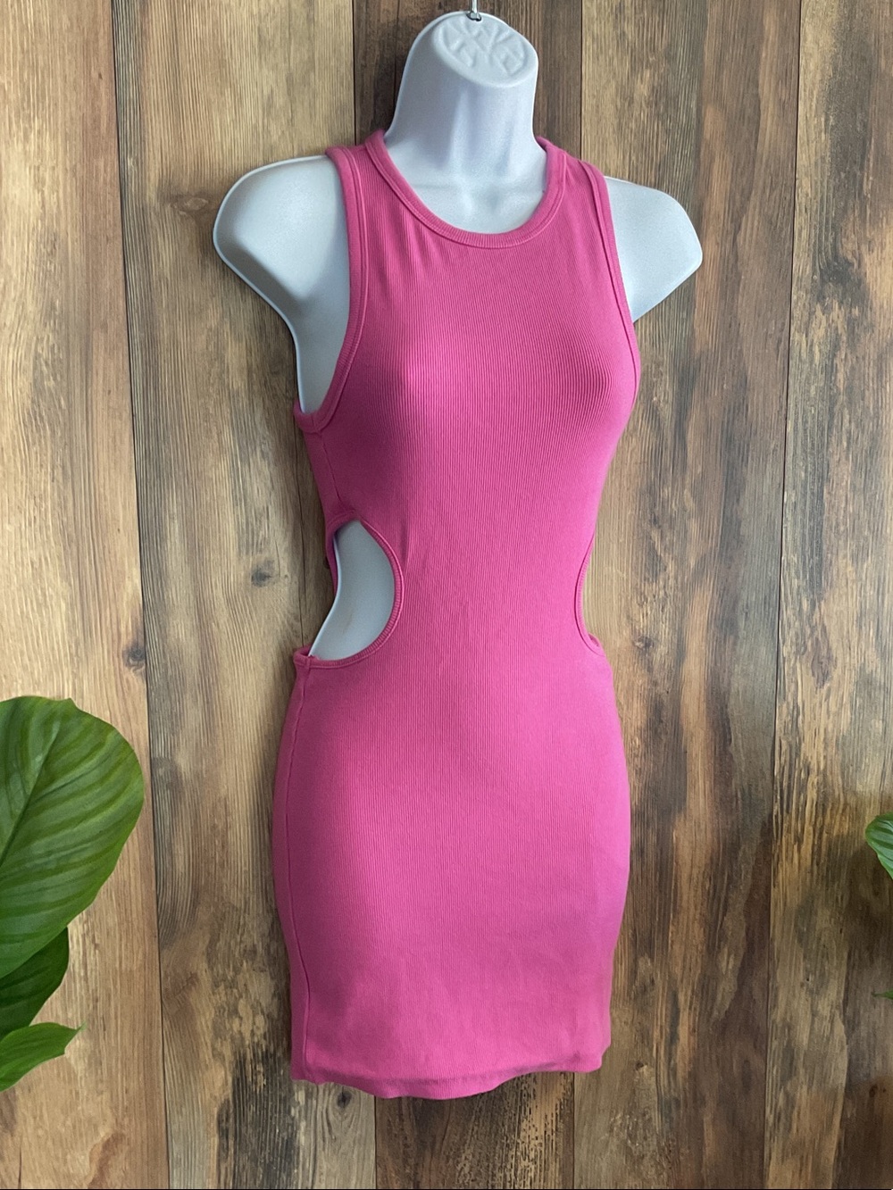 Zara Hot Pink Sleeveless Cutout Bodycon Fitted Mini Dress M 238B